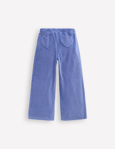 Bas de jogging en velours à poches cœurs-Bleu Tendre