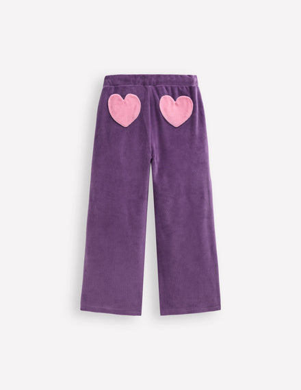 Bas de jogging en velours à poches cœurs-Violet mystique