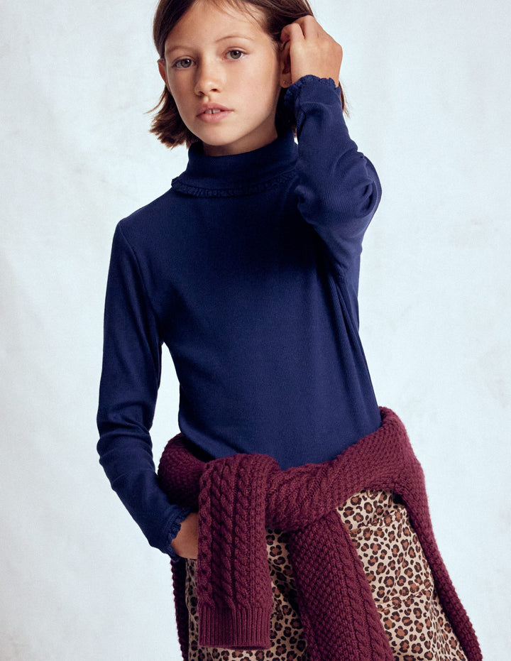 Geripptes Rollkragenoberteil-Schuluniform-Marineblau