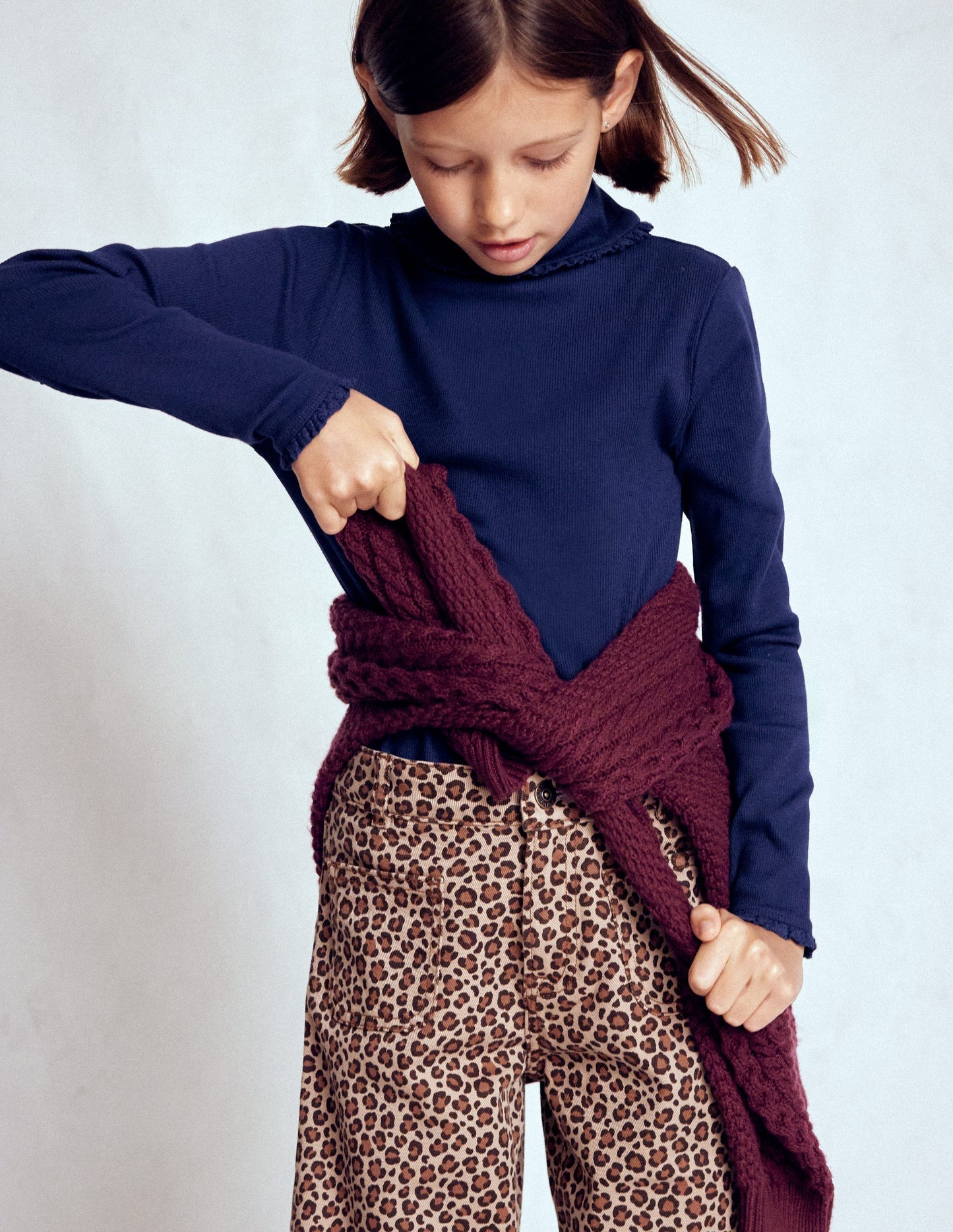 Ribbed Roll Neck Top-College Navy