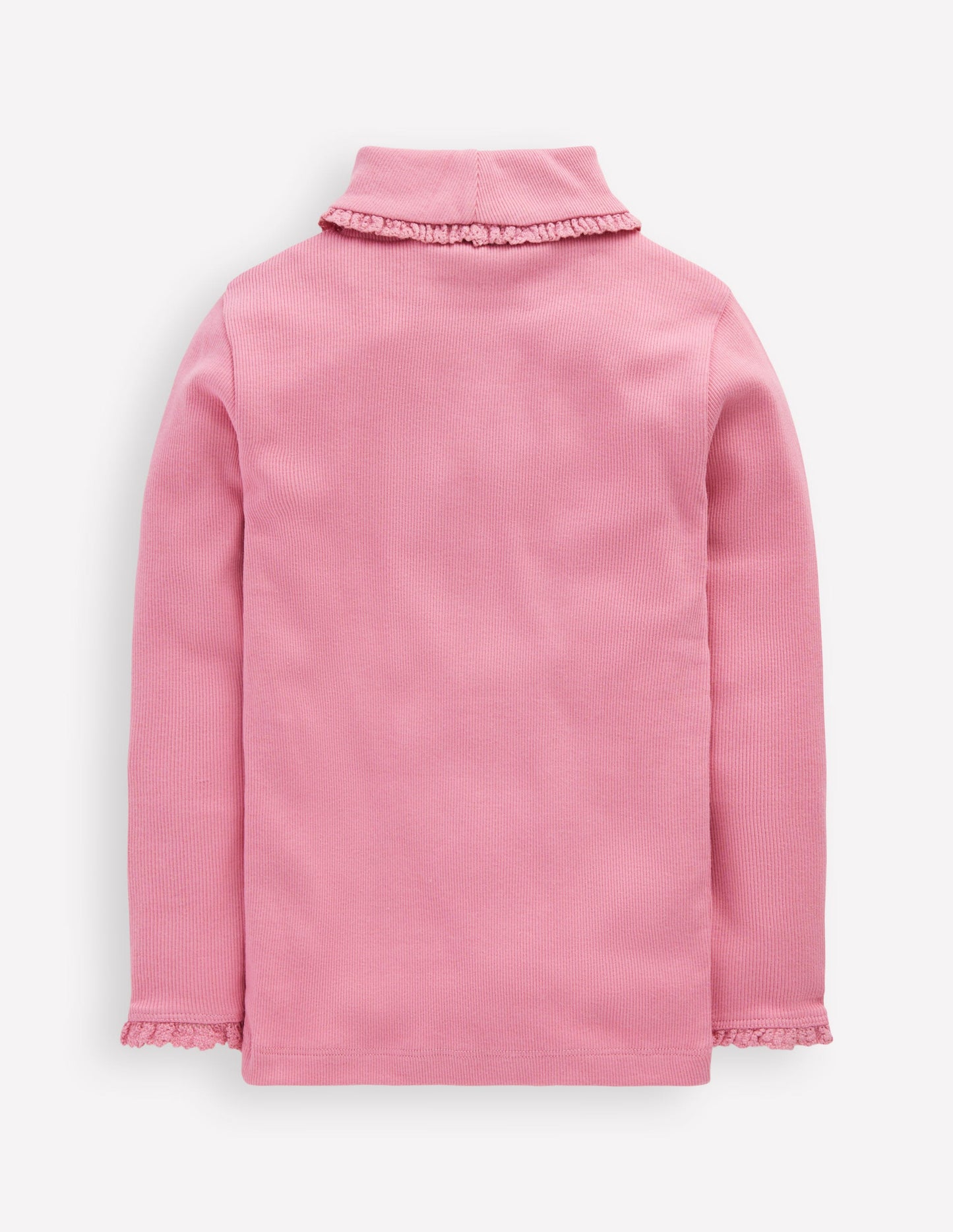 Geripptes Rollkragenoberteil-Rosa Schleier