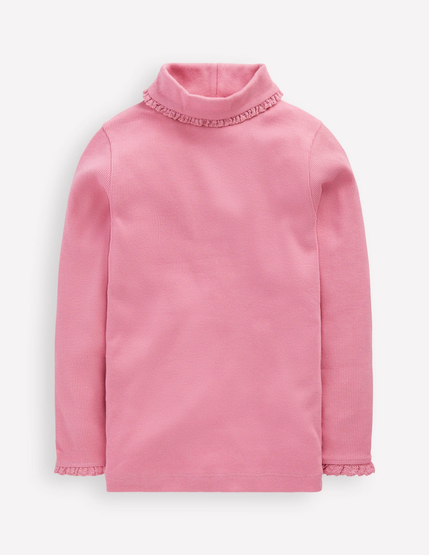 Geripptes Rollkragenoberteil-Rosa Schleier