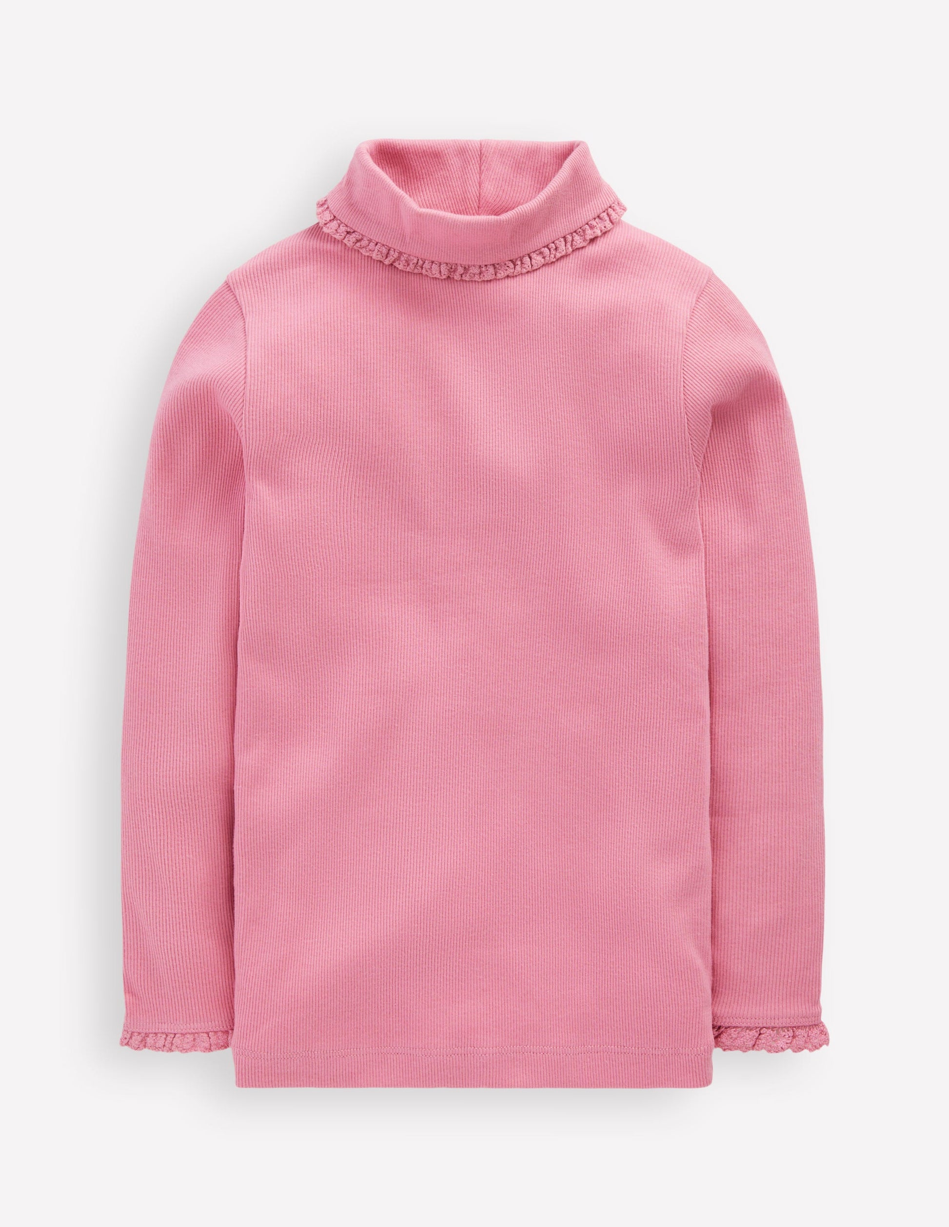 Geripptes Rollkragenoberteil-Rosa Schleier-3