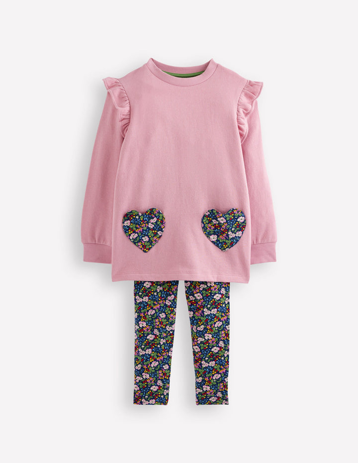Set aus Sweat-Tunika und Leggings-Beerenrosa Blumenmuster