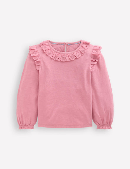 Oberteil mit Lochstickerei und Herzbesatz-Rosa Schleier