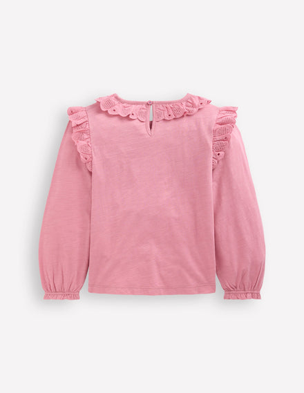 Oberteil mit Lochstickerei und Herzbesatz-Rosa Schleier