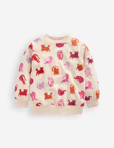 Bedrucktes Sweatshirt-Hafer Meliert Katzen