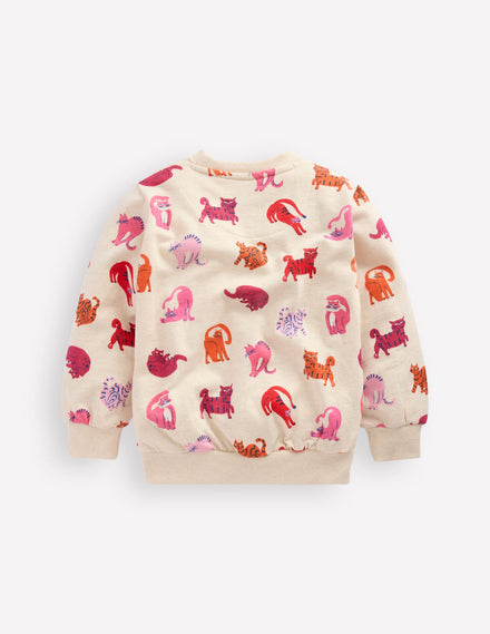 Bedrucktes Sweatshirt-Hafer Meliert Katzen