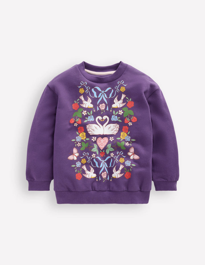 Bedrucktes Sweatshirt-Mystisches Violett Liebesvögel