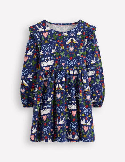 Posie Langärmliges Jerseykleid-Steuerbordblau Liebesvögel