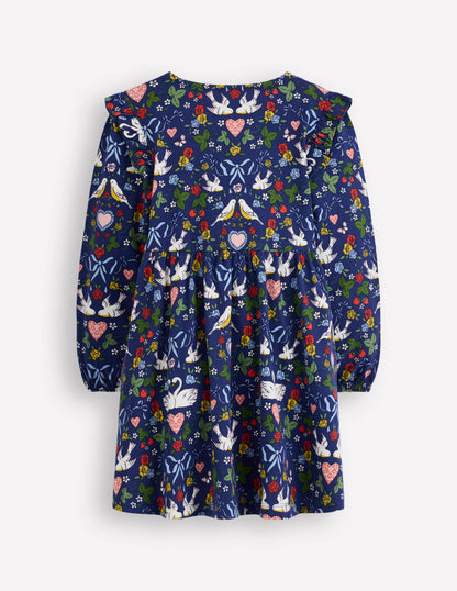 Posie Langärmliges Jerseykleid-Steuerbordblau Liebesvögel-2