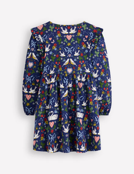 Posie Langärmliges Jerseykleid-Steuerbordblau Liebesvögel