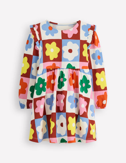 Posie Langärmliges Jerseykleid-Bunt Blumen Kariert