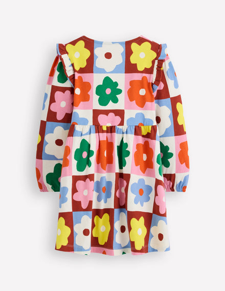 Posie Langärmliges Jerseykleid-Bunt Blumen Kariert