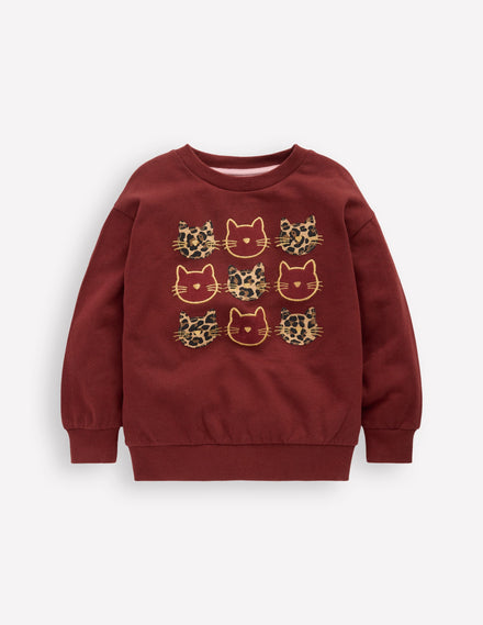 Bobbie Sweatshirt mit Applikation-Kastanie Katzen