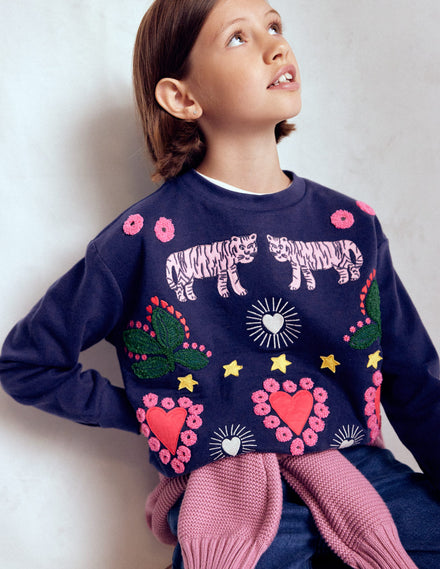 Bobbie Sweatshirt mit Applikation-Schuluniform-Marineblau Tiger