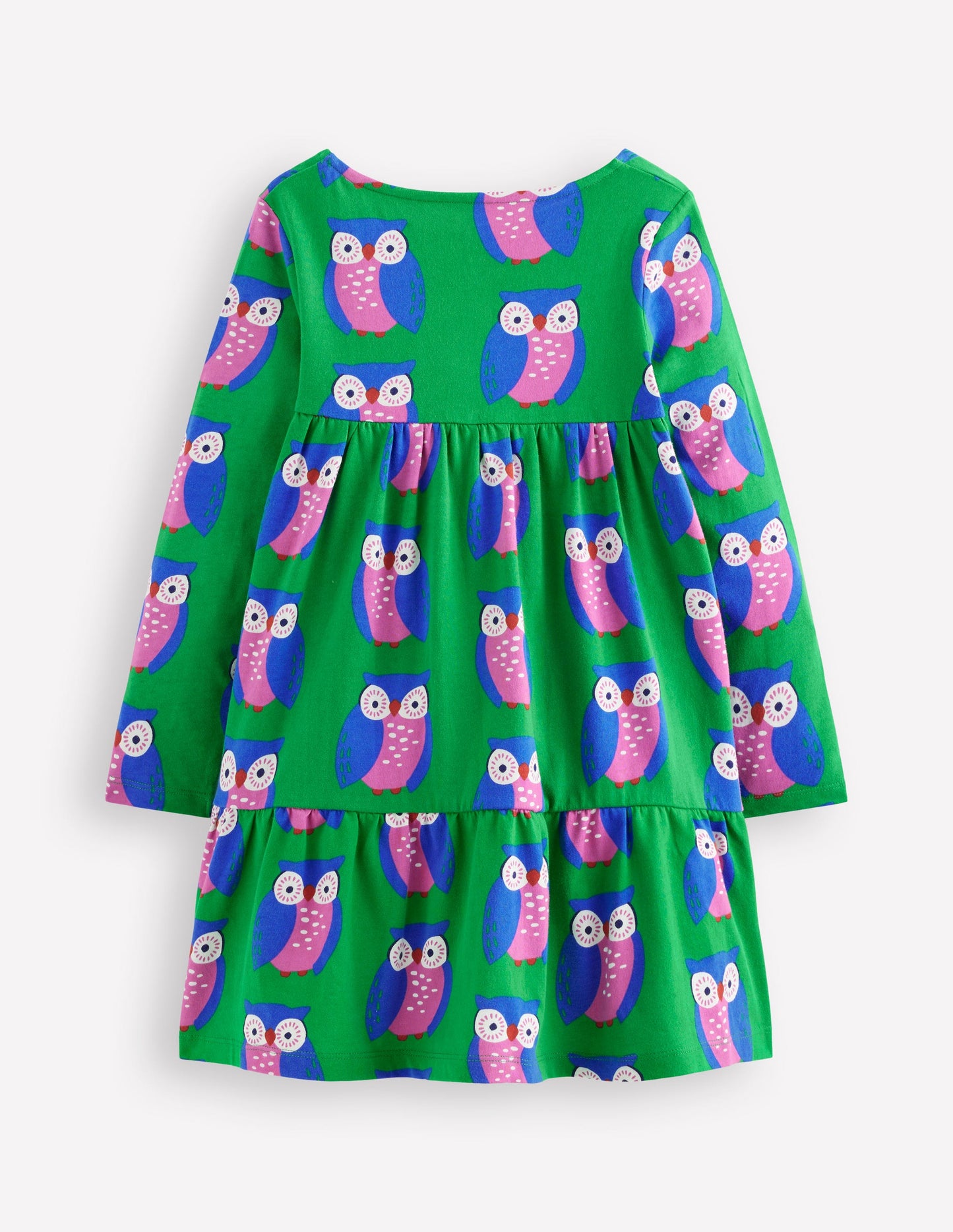Ariel Langärmliges, schwingendes Kleid-Sattes Smaragdgrün Geometrisches Muster Eulen