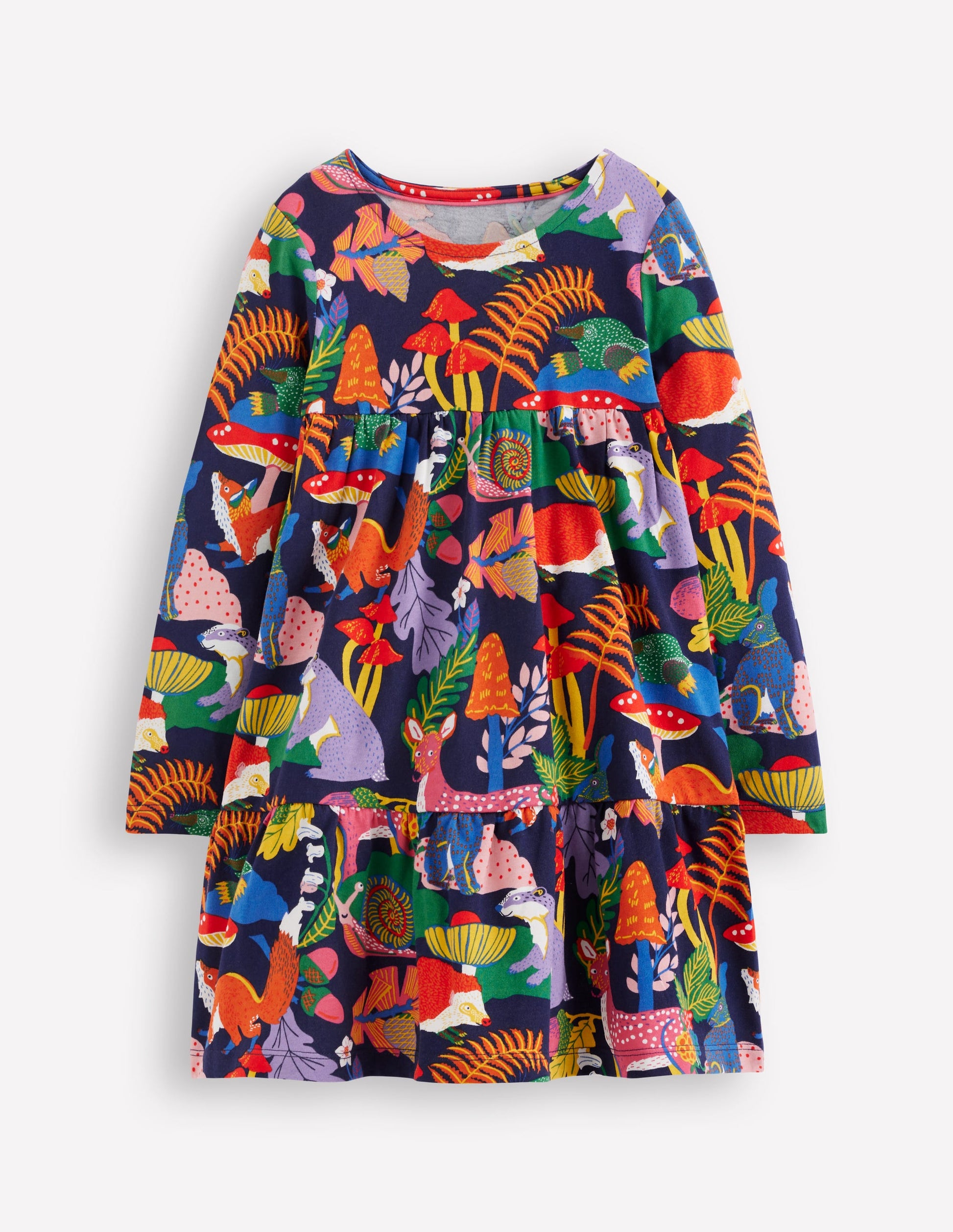 Ariel Langärmliges, schwingendes Kleid-Bunt Regenbogenwald-1