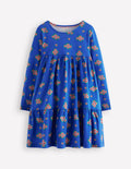 Ariel Langärmliges, schwingendes Kleid-Blau Blumenstrauß