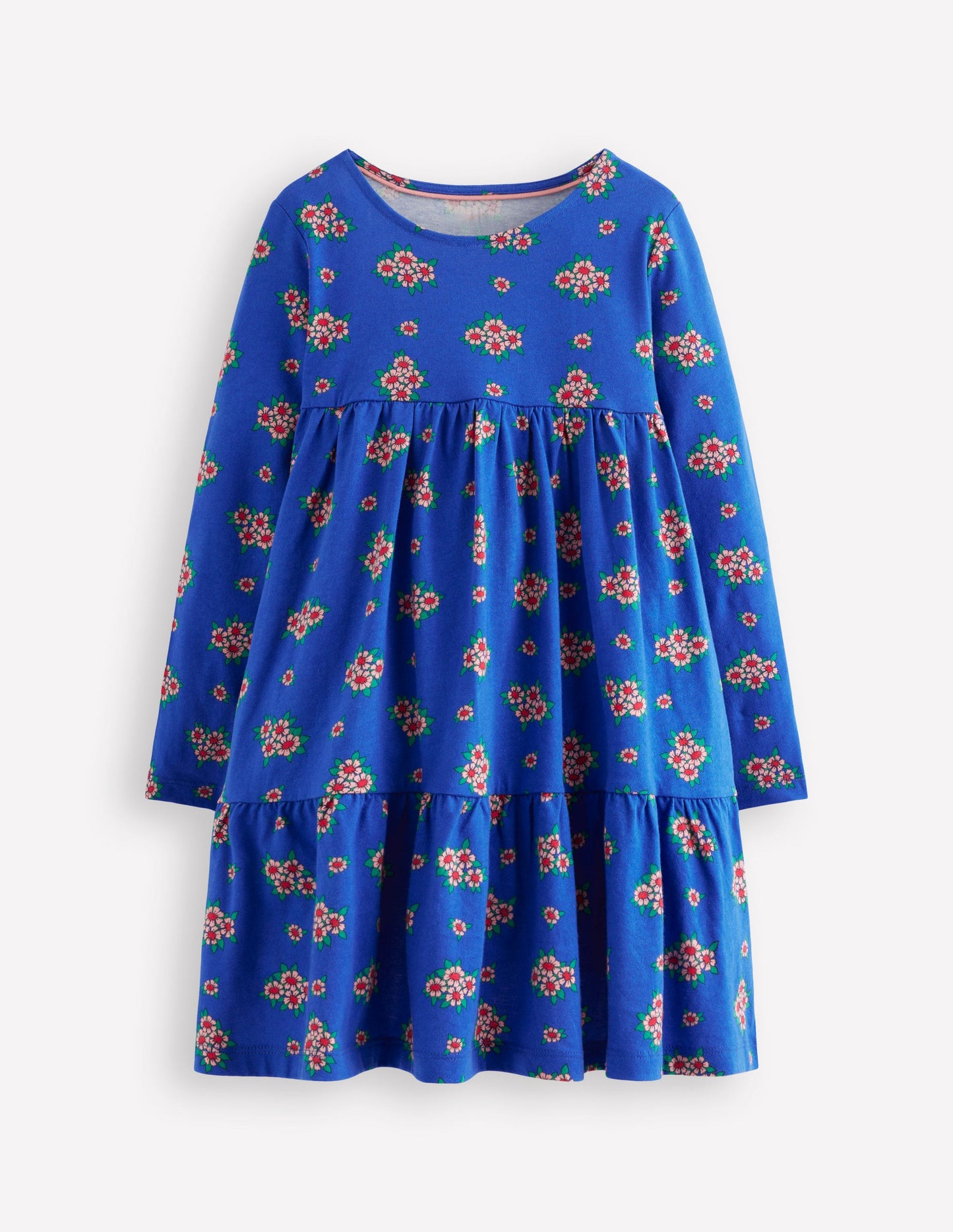 Ariel Langärmliges, schwingendes Kleid-Blau Blumenstrauß