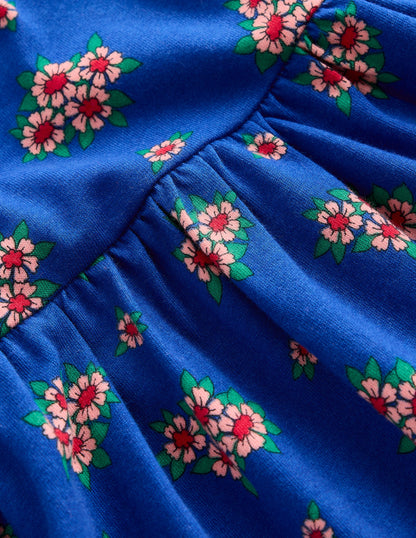 Ariel Langärmliges, schwingendes Kleid-Blau Blumenstrauß-3
