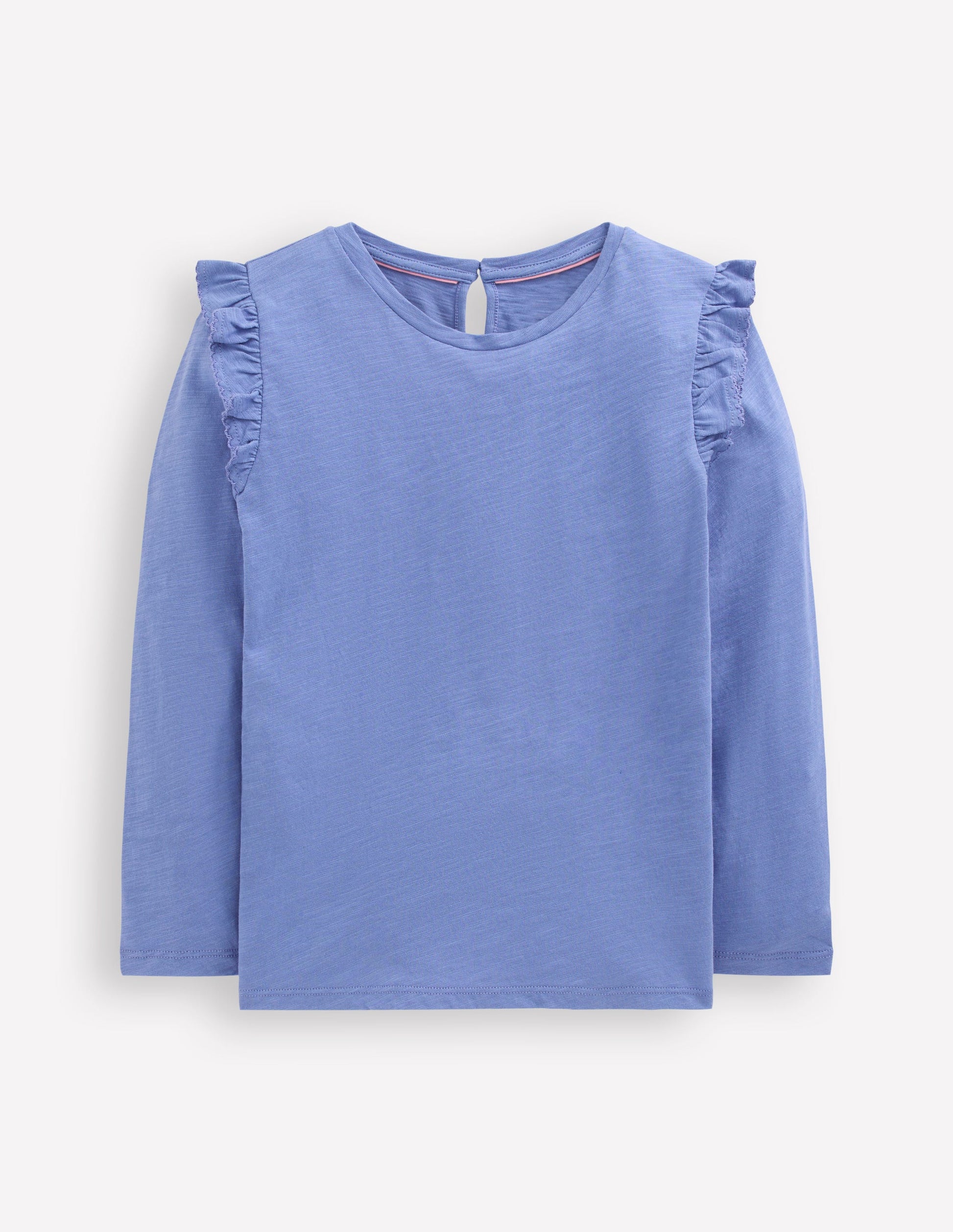 Top flammé à manches volantées-Bleu Tendre-1