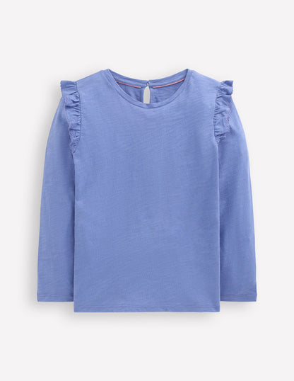 Top flammé à manches volantées-Bleu Tendre-1