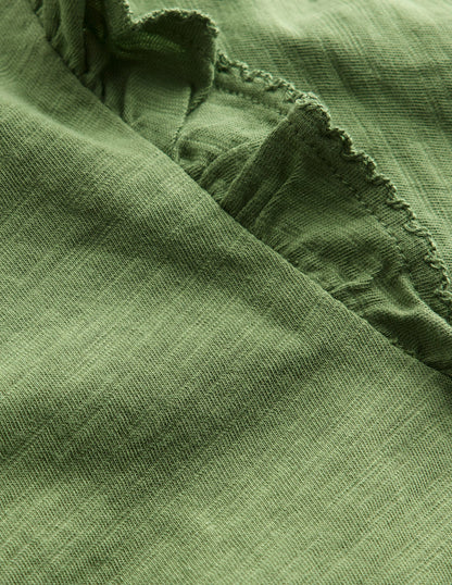 Top flammé à manches volantées-Vert étang profond-3