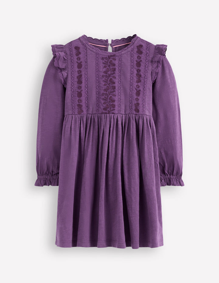 Lace Trim Jersey Dress-Mystical Purple
