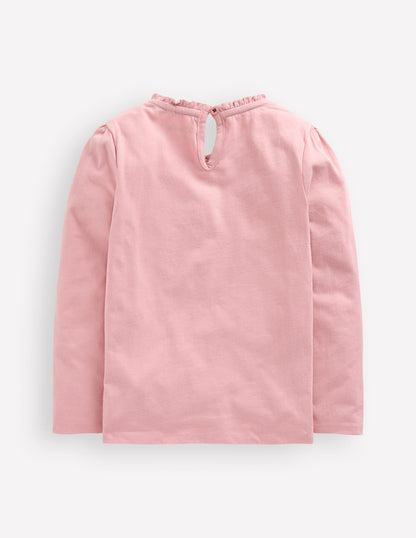 Oberteil mit Rüschenausschnitt und Applikationen-Vintage-Pink, Einhorn-2