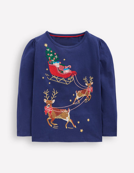 T-shirt à manches longues et super surpiqûres-Motif festif bleu tribord