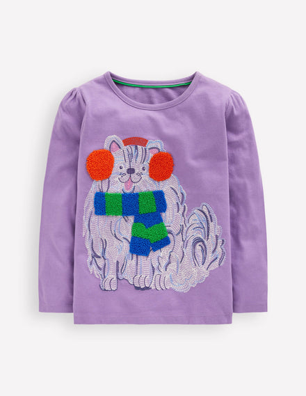 T-shirt à manches longues et super surpiqûres-Chien violet aster