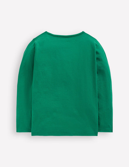Langarmshirt aus Bouclé-Piniengrün, Rotkehlchen