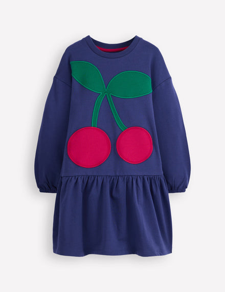 Sweatshirt-Kleid mit Logo-Segelblau, Kirsche