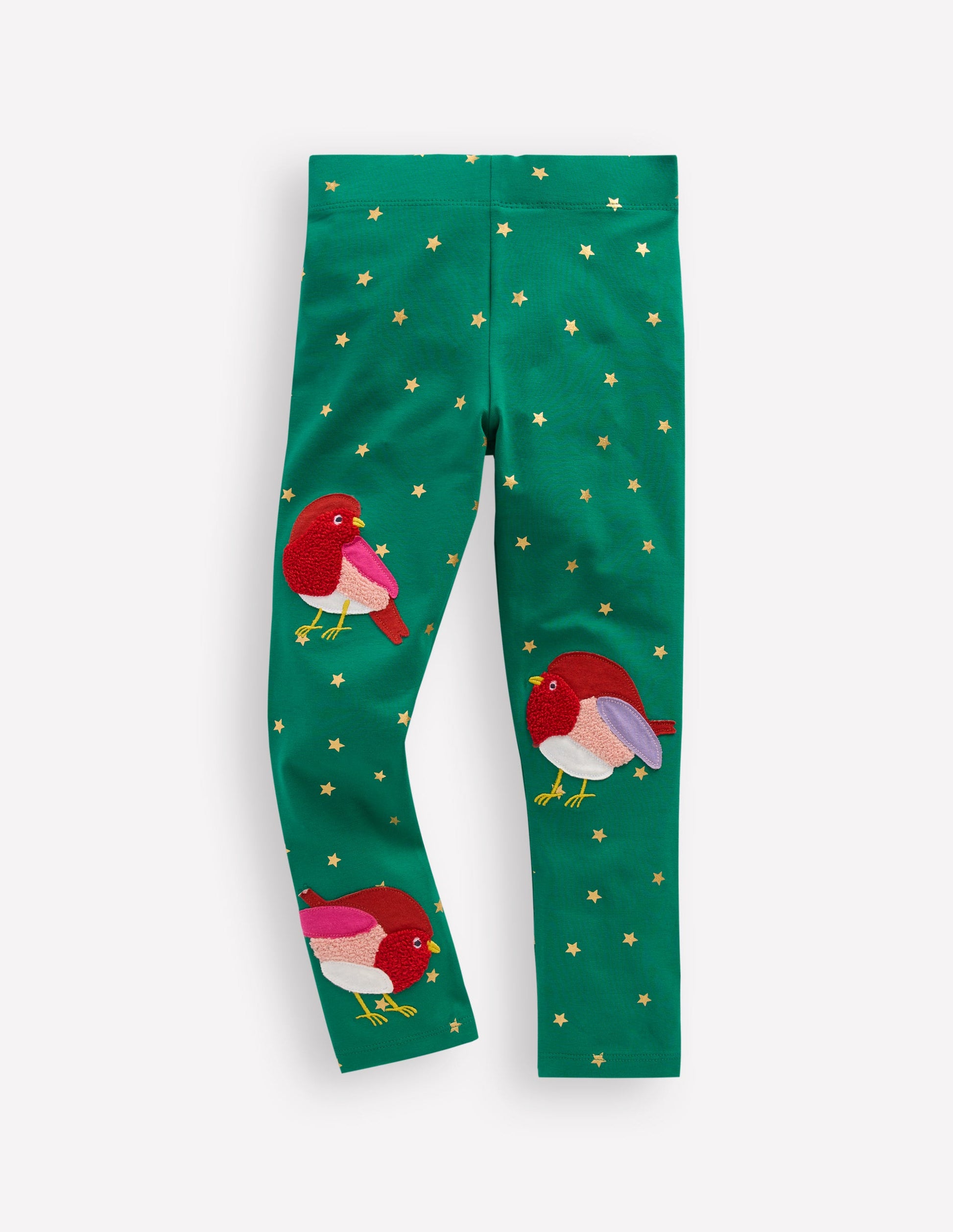 Appliqué Leggings-Jewel Green Robins-1