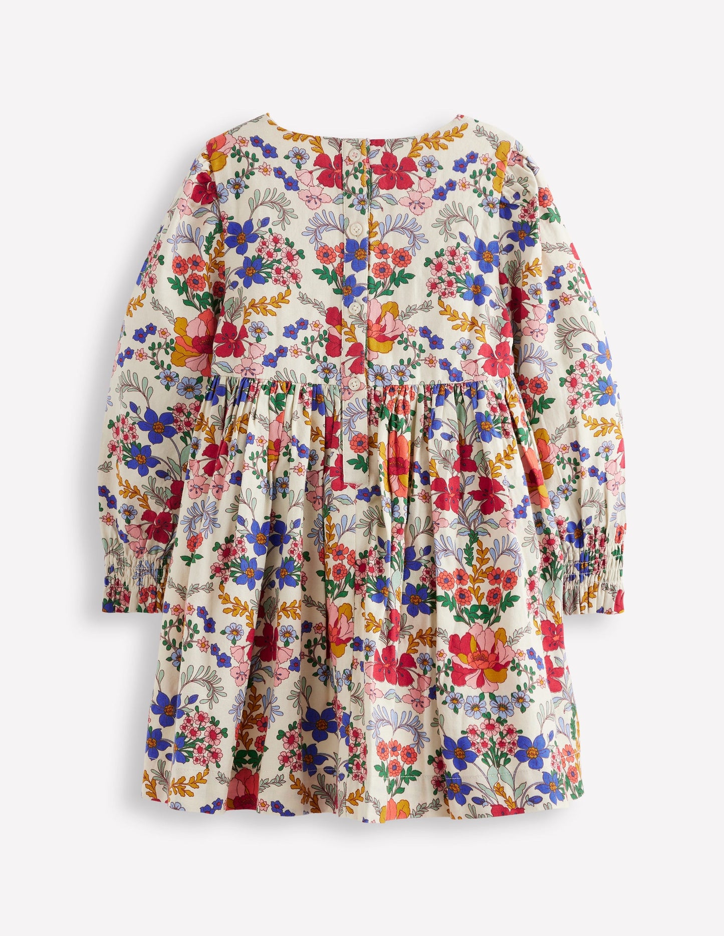 Madeline Langärmliges Kleid-Beige Gobelin Kleines Blumenmuster