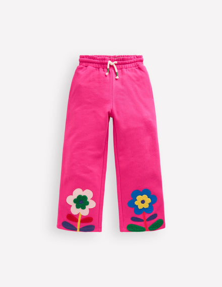 Bobbie Jogginghose mit Applikationen-Himbeerrosa Blumen