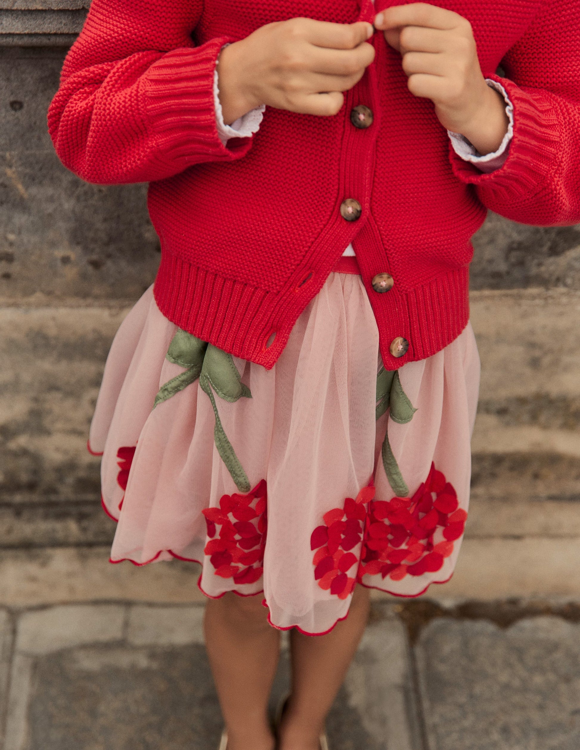 Appliqué Tulle Skirt-Vintage Pink Cherries-1