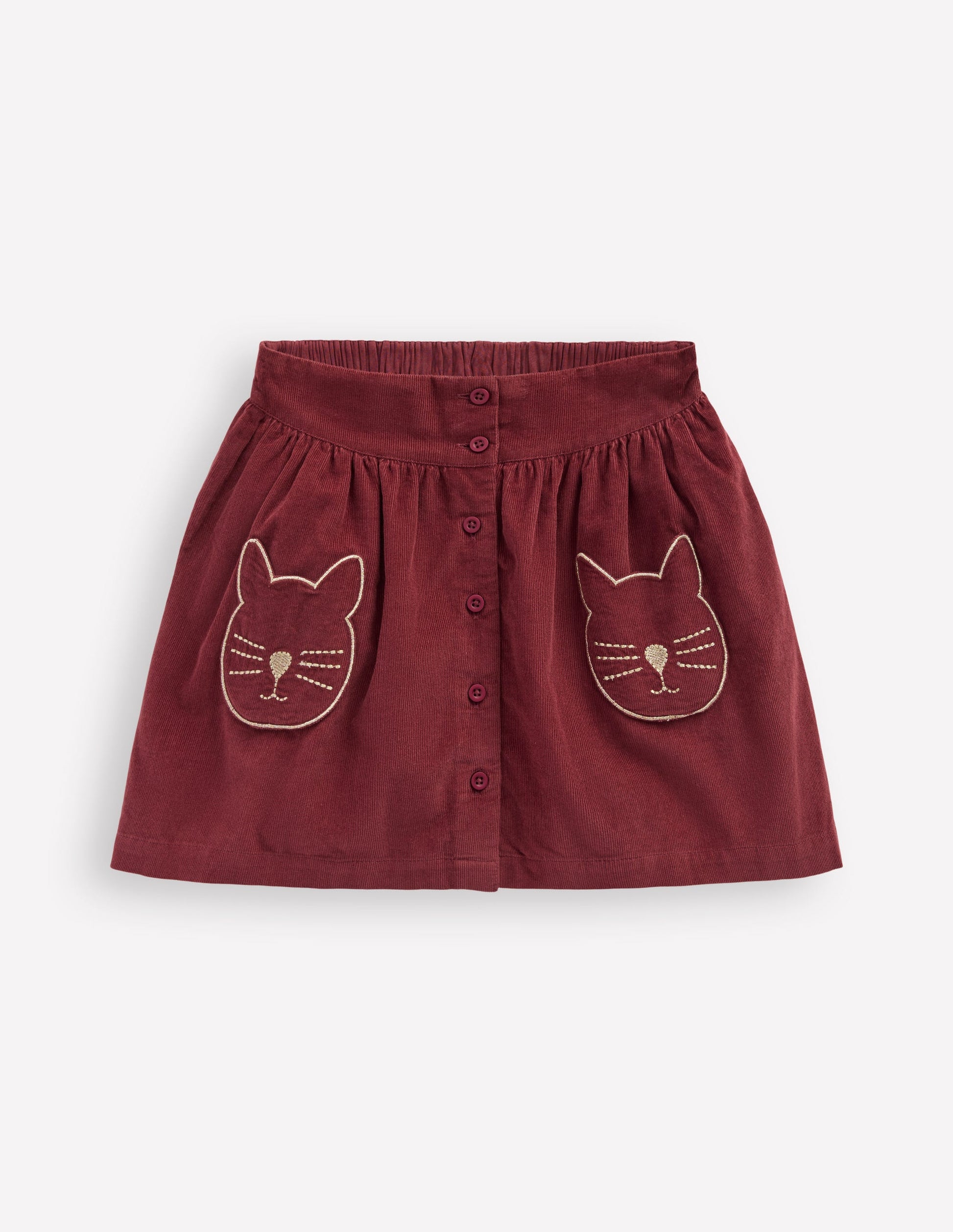 Button-through Mini Skirt-Chestnut Cats-2