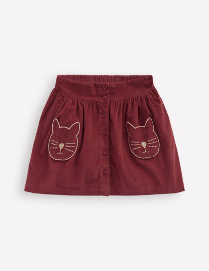 Button-through Mini Skirt-Chestnut Cats-2