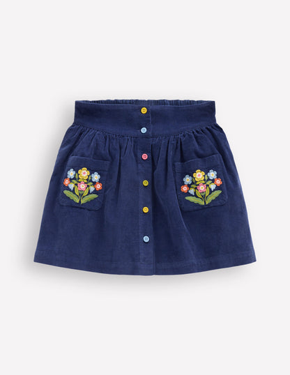 Minirock mit Knopfleiste-Schuluniform-Navy, Blumen-1