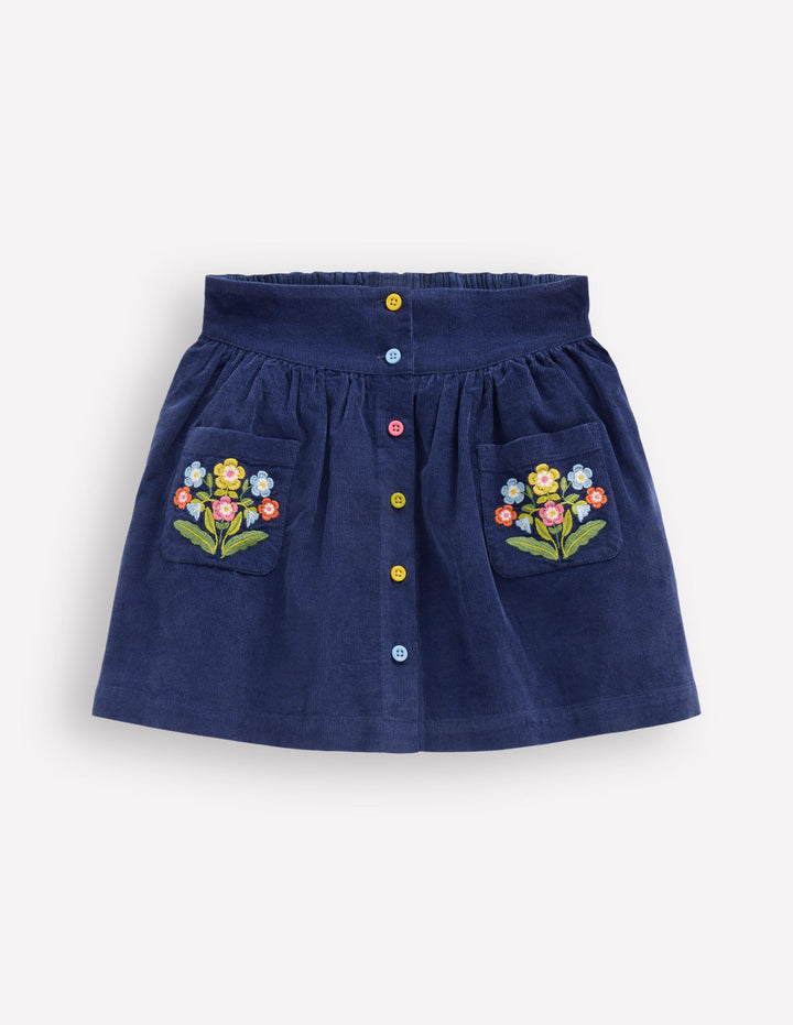 Minirock mit Knopfleiste-Schuluniform-Navy, Blumen