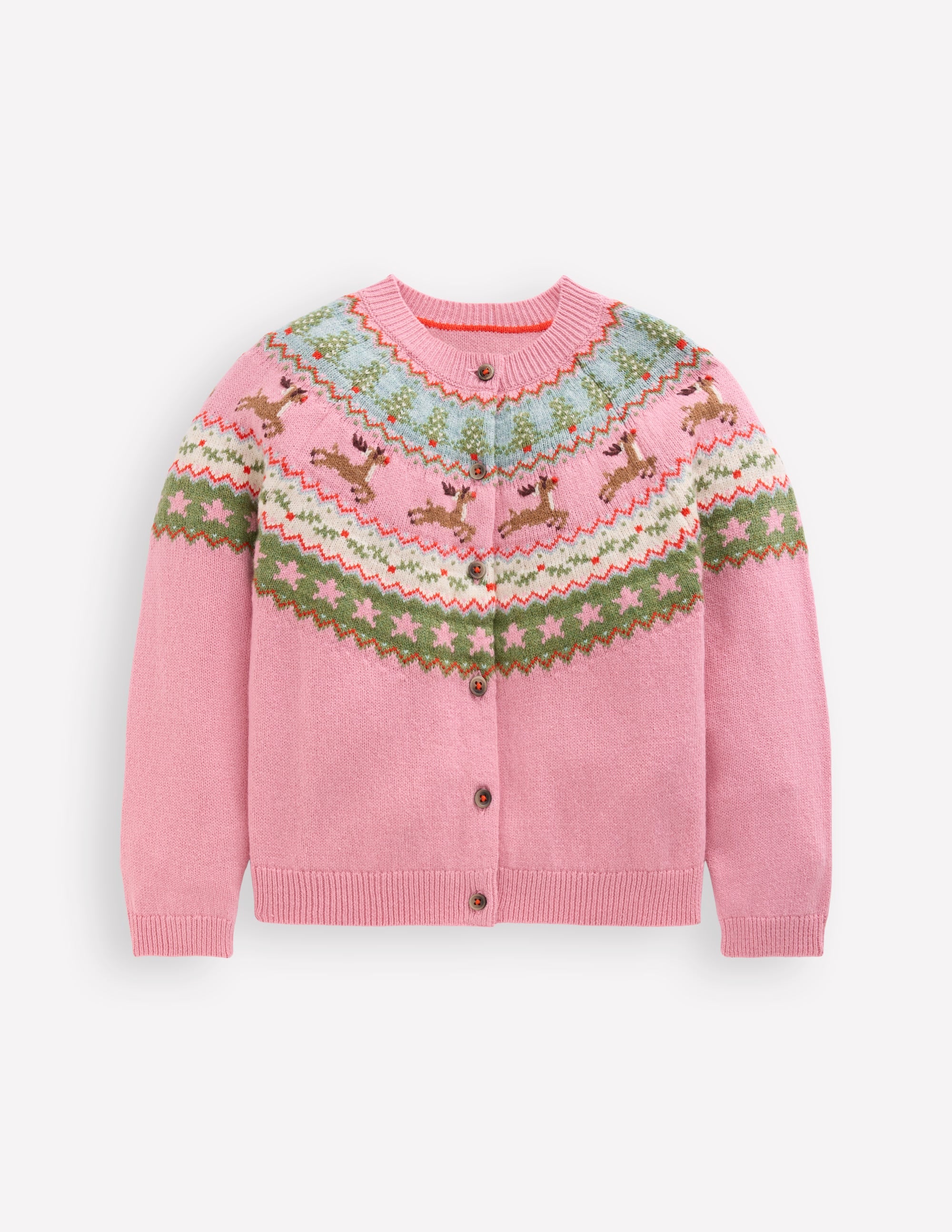 Edie Fair-Isle-Strickjacke-Pink Meliert Rentier - Image 1