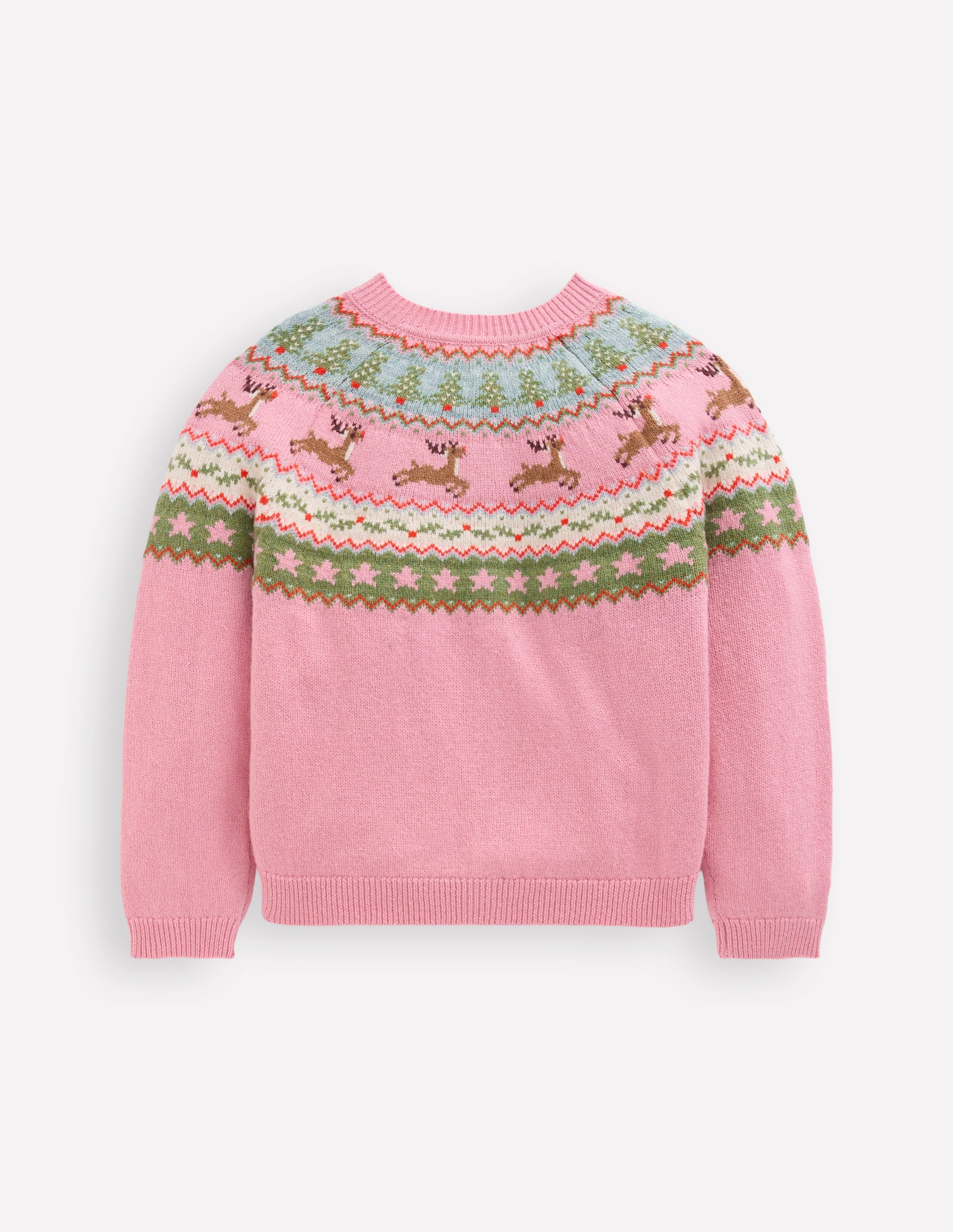 Edie Fair-Isle-Strickjacke-Pink Meliert Rentier - Image 2