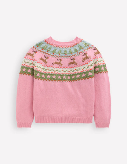 Cardigan Edie à motif jacquard-Renne rose chiné-2