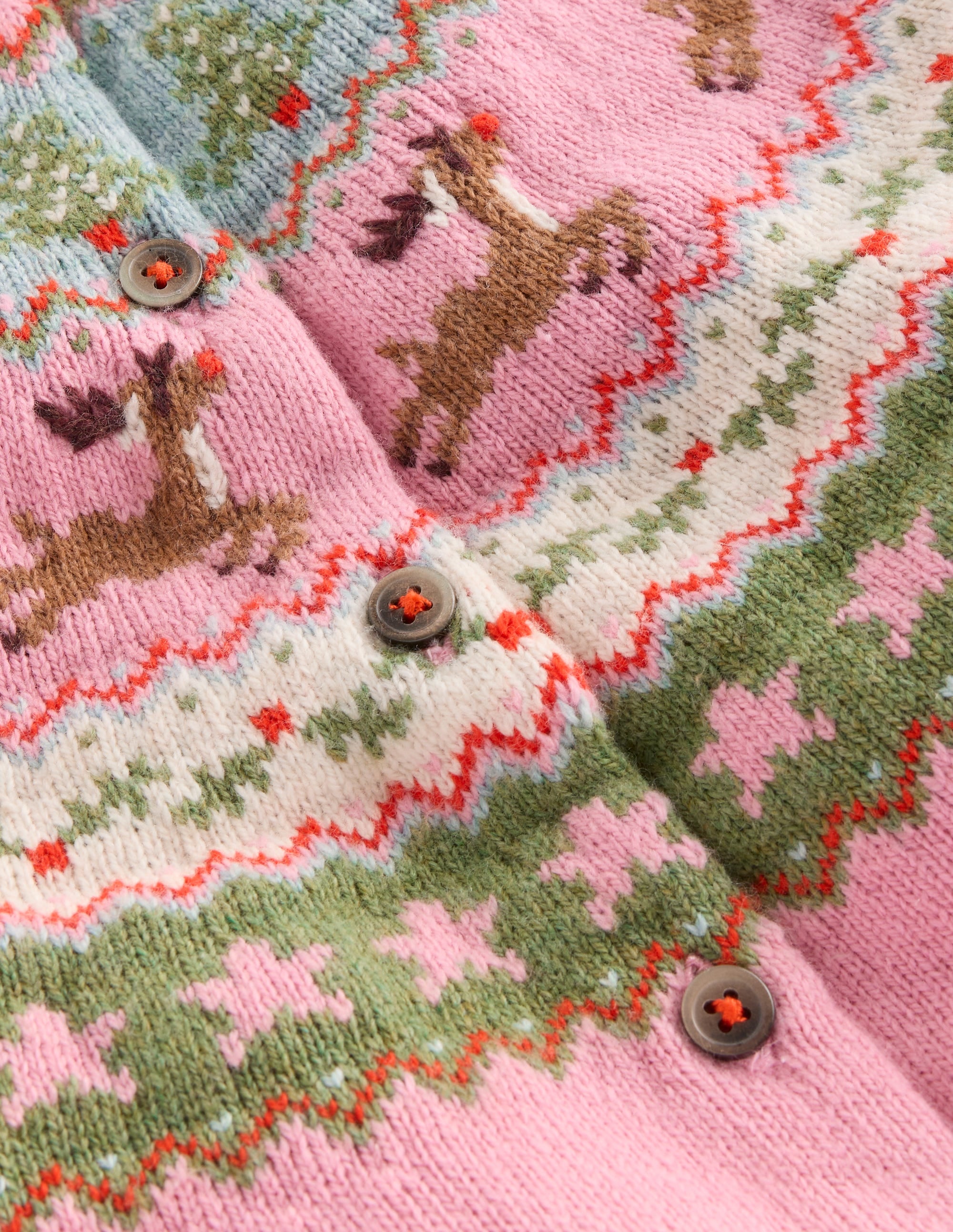 Edie Fair-Isle-Strickjacke-Pink Meliert Rentier - Image 3