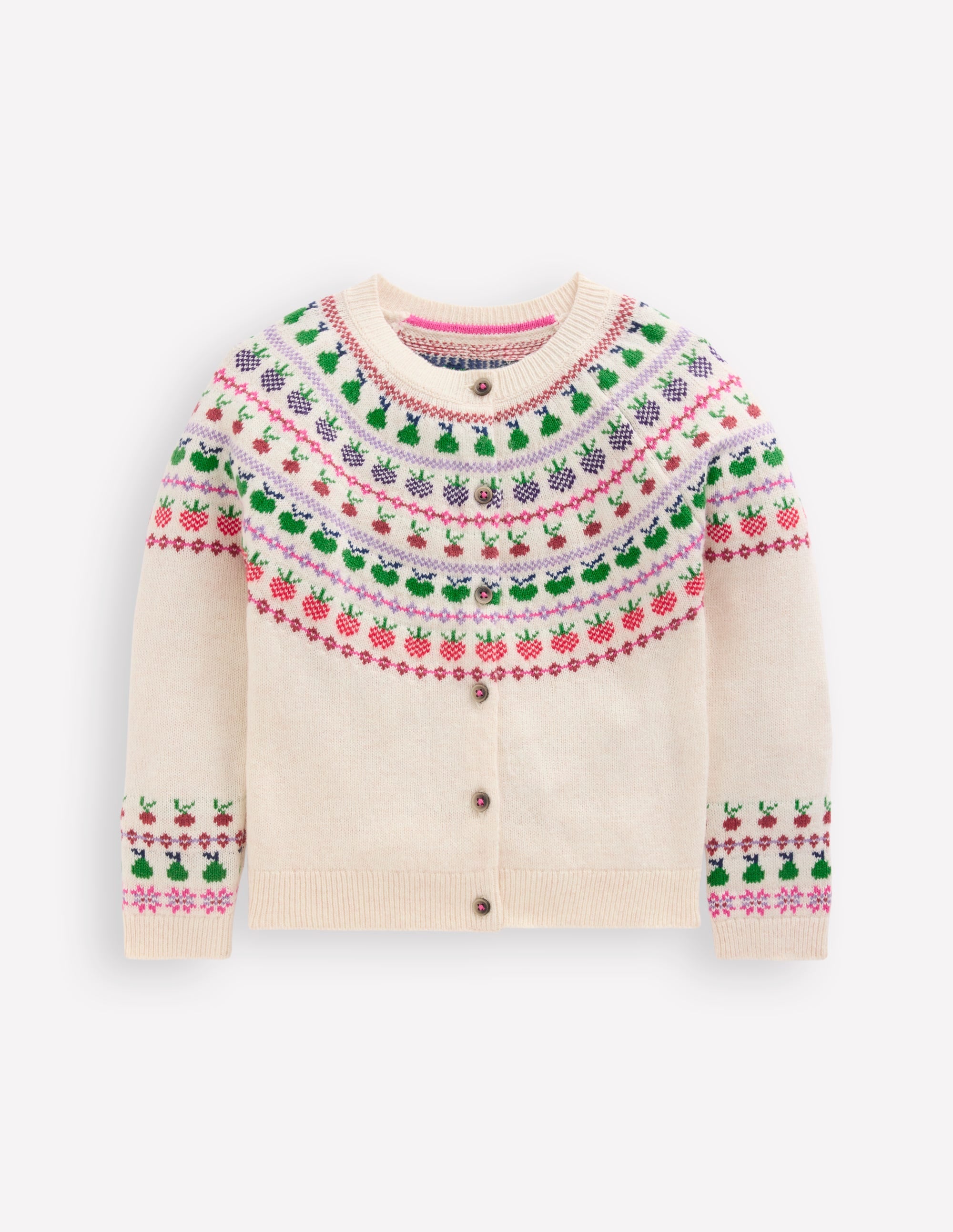 Edie Fair-Isle-Strickjacke-Beige Meliert Früchte - Image 1