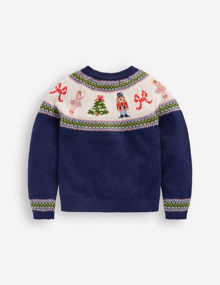 Edie Fair-Isle-Strickjacke-Blau Nussknacker