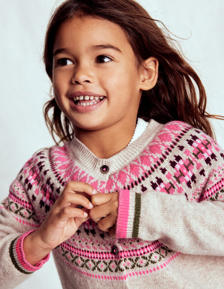 Edie Fair-Isle-Strickjacke-Haferbeige Klassisch Fair Isle