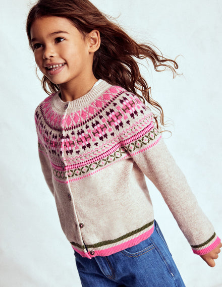 Edie Fair-Isle-Strickjacke-Haferbeige Klassisch Fair Isle